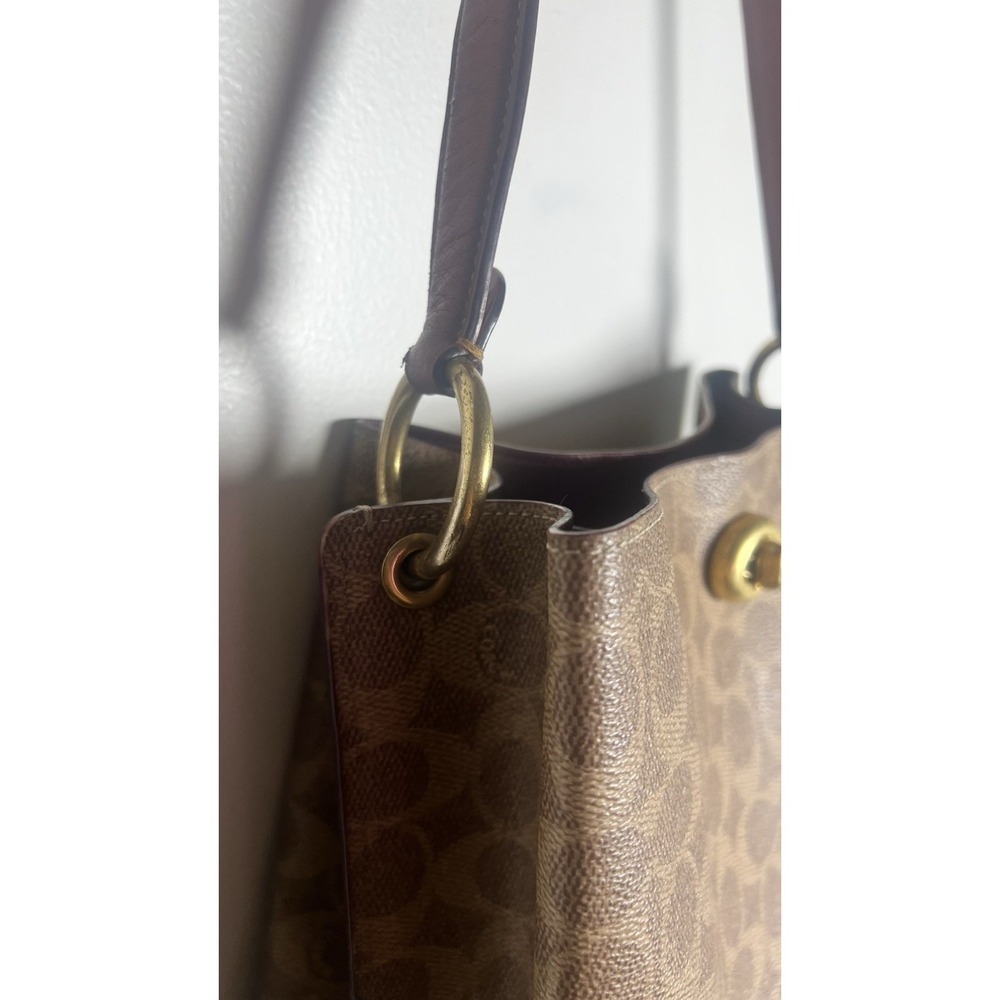 COACH Willow Bucket Bag Signature  Brown Canvas Turn-Lock 10x10x6 Authentic Cert - Picture 6 of 16